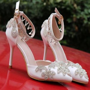 Sapatos de casamento de cristal de luxo para noivas, strass, sandálias de grife, baratas, salto alto, 9 cm, pontiagudo, 279D