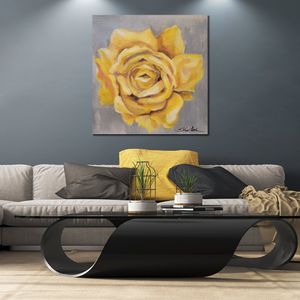 Modern Hand Painted Abstract Canvas Art Yellow Rose Oil Painting Home Decor for Bedroom