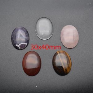 Boncuklar Büyük 30x40mm Doğal Taş Oval Şekli Taş Cabochons (Ametist / Gül Kuvars Kristal Akik Kaplan Gözü) Lot başına 5pc