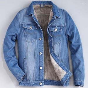 Mäns jackor Autumn and Winter Denim Jacket män plus sammet förtjockande smal trendig stilig varma varma bomullskläder