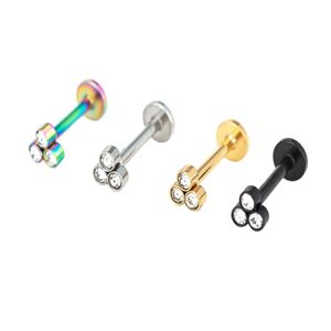 3 klare Edelsteine Lippenstecker Labret-Ring Ohrstecker TRAGUS TOP EAR HELIX RIM LABRET OHRRING BARBODY PIERCING SCHMUCK Innengewinde 240S