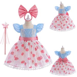 Nuovi film Costumi per ragazze Cosplay Toy Princess Bo Peep Dot Abito in pizzo con paillettes con fascia Summer Fancy Girl Party Ball Gown