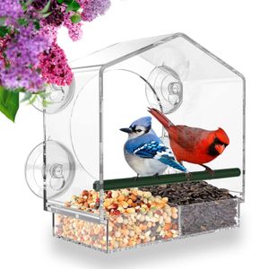 Garden Decorations Window Bird Feeder Refillable Sliding Tray Outside Weather Rain Squirrel Proof Resistant Drain Water Clear Transparent 230721