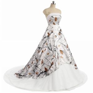 2021 Vintage White Camo Suknia ślubna bez ramiączek koronkowa gorset z tyłu Realtree Camuflage Boho Beach Country Sukienki ślubne Vestidos2926