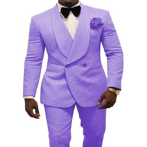 Lavender Men Wedding Tuxedos Embossing Groom Tuxedos Excellent Men Blazer 2 Piece Suit Prom Dinner Jacket Custom MadeJacket Pants287F