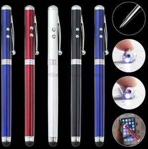 4in1 Capacitive Stylus Penflashlights Laser Pointer Flashlight Phone IPAD Ballpoint Capacitance Iso 4S Metal Touch Pens Laser Point lights for outdoor travle camp