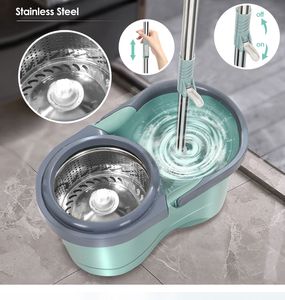 Mops Dual drive thick mop lazy mop bucket rotating stainless steel swing mop household hand wash mop dry and wet mop 230720