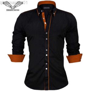 القمصان غير الرسمية للرجال Visada Jauna Men Derts Europe Size New Cliplist Slim Fit Dalle Slay Slim Solid Long Long Style Cotton Cotton Shirt Office L230721