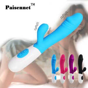 Vibradores G-Spot coelho vibrador feminino duplo vibrador de silicone Dildo feminino vaginal e labial massageador brinquedo sexual à prova d'água 230720