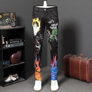 Mno1301 Herbst Neue Blenden Farbe Druck Schwarz Jeans Männlichen Lange Gerade Stretch Kultivieren Hosen Europäischen Und 227u