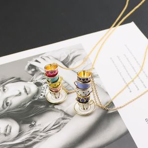 Модная женская ожерелье Нише -эмаль множество чайных чашек подвесной