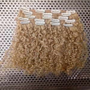 Neue Stil Starke Chinesische Reine Remy Lockiges Haar Schuss Menschliches Top Clip Ins Haarverlängerungen blond 6130 # Farbe 100g Haar ein Set263I
