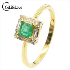 Royal design silver emerald ring 4 mm 4 mm Princess Cut natural Columbia emerald Solid 925 silver emerald wedding ring for woman2888