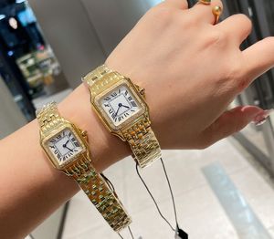 Роскошная мода его и ее часовой набор винтажные танки часы гепарда часов с бриллиантовыми золотыми платиновыми розовыми розовыми прямоугольными Quartz Watch Gif