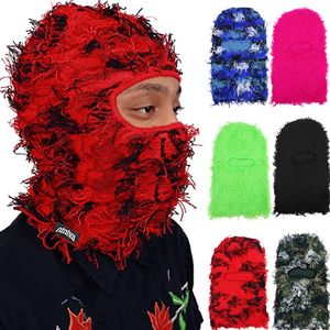 Cycling Caps Masks Hip Hop Balaclava Distressed Knitted Caps Full Face Ski Mask Women Outdoor Camouflage Fleece Fuzzy Ski Balaclava Beanies Men Hat 230720