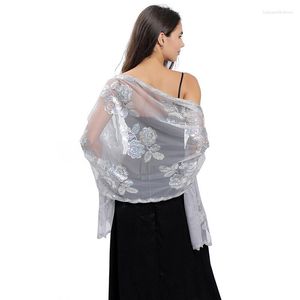 Schals Pfingstrose Pailletten Sticken Schals Elegante Hochzeit Kleid Capes Frauen Sexy Mesh Schal Plus Größe Party Bankett Abend Mantel