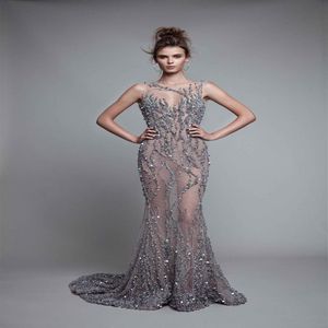 Berta 2020 Crystal Beaded Evening Dresses Luxury Open Back Mermaid Prom Gpen Long See Through Formal Party Pageant Wear214P