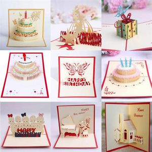 10 stilar blandade 3D Happy Birthday Cake Pop up Blessing gratulationskort handgjorda kreativa festliga partier248g