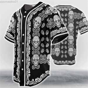 Camisas casuais masculinas Pattern Color Skull Head Baseball Jersey Baseball Jersey Shirts 3D Camisa masculina Hip Hop Tops L230721