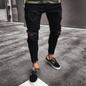 Mens Cool Designer Brand Black Jeans Skinny Ripped Destroyed Stretch Slim Fit Hop Hop Pants With Holes For Men210W