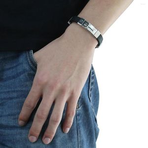 Pulseiras de elos masculinas corrente feminina preto silício cor prata aço inoxidável pulseira cruzada pulseira fecho dobrável DKB557