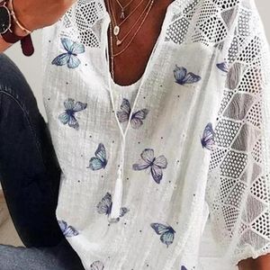 Women's Blouses Large Size Loose Short-Sleeved Lace Women Cotton 2023 Summer Shirt Tops Sexy Fashion