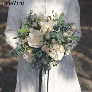 JaneVini Buquês de Casamento Vintage Bohemian Garden Flowers Artificial Nupcial Silk Roses Outdoor Brides Holding Bouquet Ramo Flores 2411