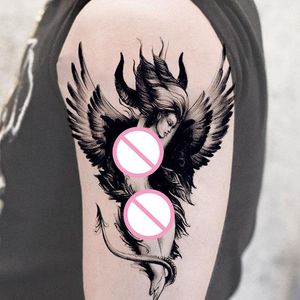 Fallen Angel Geisha Tattoo Stickers Waterproof Fake Tattoo for Woman Men Art Clavicle Arm Tattoo Demon Lasting Temporary Tattoo