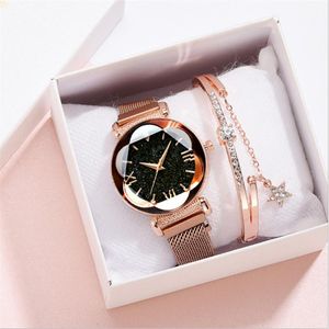 Mulilai Brand Starry Sky Luminous Quartz Vackra kvinnors klockor Bekväma magnetiska mesh Band Flower Dial Ladies Luxury Delicat2880