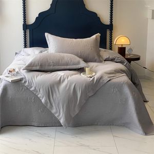 Conjuntos de cama de luxo Conjunto de cama de algodão egípcio 600TC de cor sólida, cetim macio e sedoso, capa de edredom acolchoada, fronhas