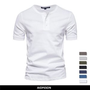 Herren-T-Shirts AIOPESON 100% Baumwolle Henley-Kragen-T-Shirt Männer Casual Hohe Qualität Sommer Kurzarm Herren T-Shirts Mode Basic T-Shirt Männlich 230720