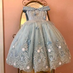 Светло -голубое платье жемчужины для цветочных девушек для свадебных платье