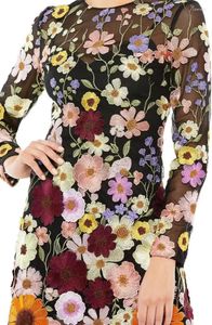 Casual Dresses Embroidered Dress Womens 3D Flower Elastic Bodycon Woman Long Sleeve Dress Mesh Breathable Paris Runway Style 395