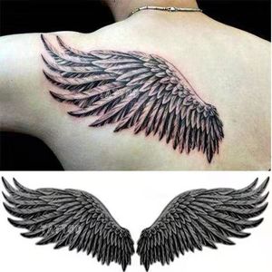 Ein Paar große Flügel-Tattoo-Aufkleber auf der Brust und dem Rücken, wasserdicht, temporäre Fake-Tattoos, Hals- und Feder-Kunst-Tattoos für Männer und Frauen