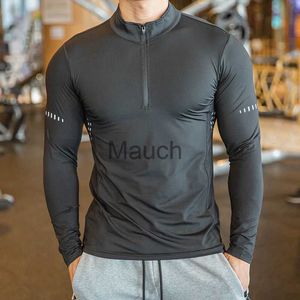 メンズTシャツQui Dry Breaable Running Shirt Men Bodybuilding Sport Tshirt Leng Sleeve Zipper Stand CollarジムフィットネスTシャツJ230721