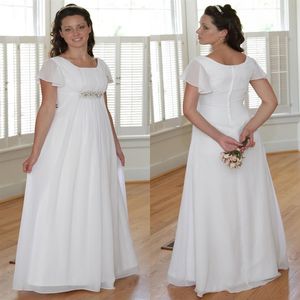 Empire Waist Maternity Women Chiffon A-line Long Modest Wedding Dress With Flutter Sleeves Floor Length Pregnant Informal Temple B229n