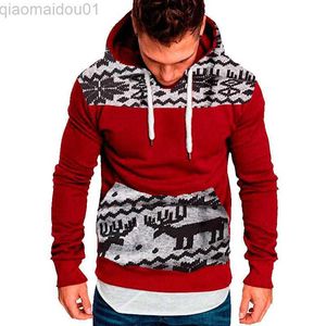 Erkek Hoodies Sweatshirts Erkek Hoodies Sulakları 2021Autumn Sıradan İnce Uzun Kollu Büyük Boy Hoodie Erkekler Sweatshirt Noel Geyik Kapüşonlu Sweatshirts 5xl L230721