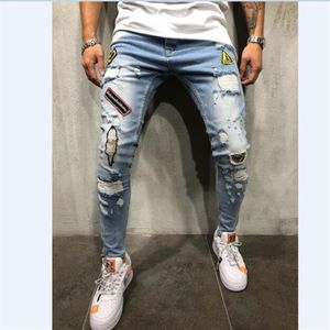 Mężczyźni dżinsy męskie dziury haft haftowe dżinsowe spodnie piepty streetwearu streetwearu Hiphop chude swobodne dżinsy 243m