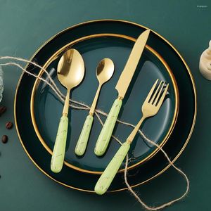 Dinnerware Sets Set Ceramic Handle Fork Spoon Knife Cutlery Stainless Steel Western Silverware For Kitchen Tableware