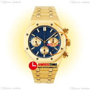 IPF 26331 ETA A7750 Automatik-Chronograph Herrenuhr 18 Karat Gelbgold, blaues Stick-Zifferblatt, Edelstahlarmband, Super Edition Herrenuhr Reloj Hombre Swisstime G7