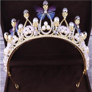 2020 New Design Cheap Bling Bling Set Crowns Butterfly Pearls Crystal Bridal Jewelry Accessories Wedding Tiaras Headpieces Hair2796