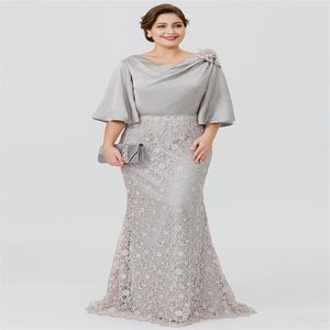 Плюс размер мама платья невесты наполовину рукава свадебное гостевое платье русалка кружевные вечерние платья 321Q