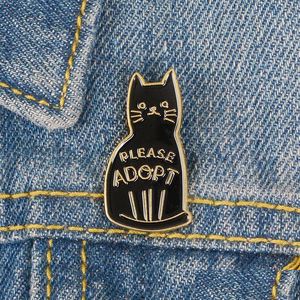 Spille Spille Cat Smalto Pin Si prega di adottare Spilla animale nero Simpatico cartone animato Pet Risvolto Distintivo Gioielli in denim Affascinante Gattino Goccia Del Dhbcx