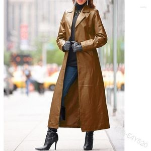 Damen Trenchcoats Ledermantel Langer Mantel Schlanker großer Windjacke