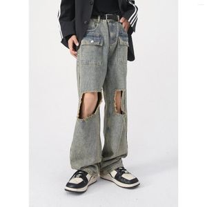 Мужские джинсы колена большая дыра многосайна ретро старые вымытые джинсовые брюки для мужчин и женщин