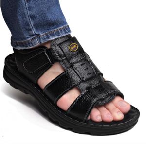 Sandaler Leather Summer Men's Open Slippers Soft Sandals Men's Roman bekväma utomhusstrand Walking Shoes 230720