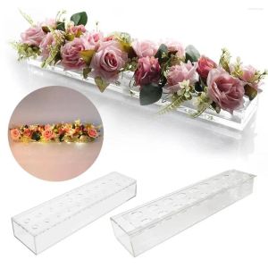 Vaser 22 hål klar akrylblomma vas rektangulär för matbord bröllop dekoration ros presentförpackning med lätt skrivbord heminredning ll