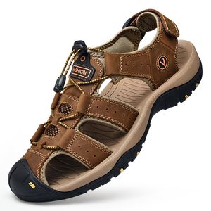 Летние туфли на искренних кожаных пляжных тапочках мужские сандалии плюс размер 38-48 230720
