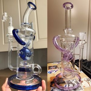 Green Inner Perc Fab Egg Narghilè Bong Bubbler Bong in vetro spesso con ciotola da 14,4 mm Recycler Oil Rig Pipa ad acqua viola Dab Rigs