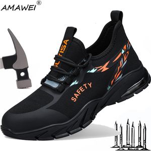 Säkerhetsskor Amawei Men Summer Breattable Steel Toe Safety Shoes Men Women Work Sneakers Anti-Smash Lightweight Protective Shoes Man Size 43 230720